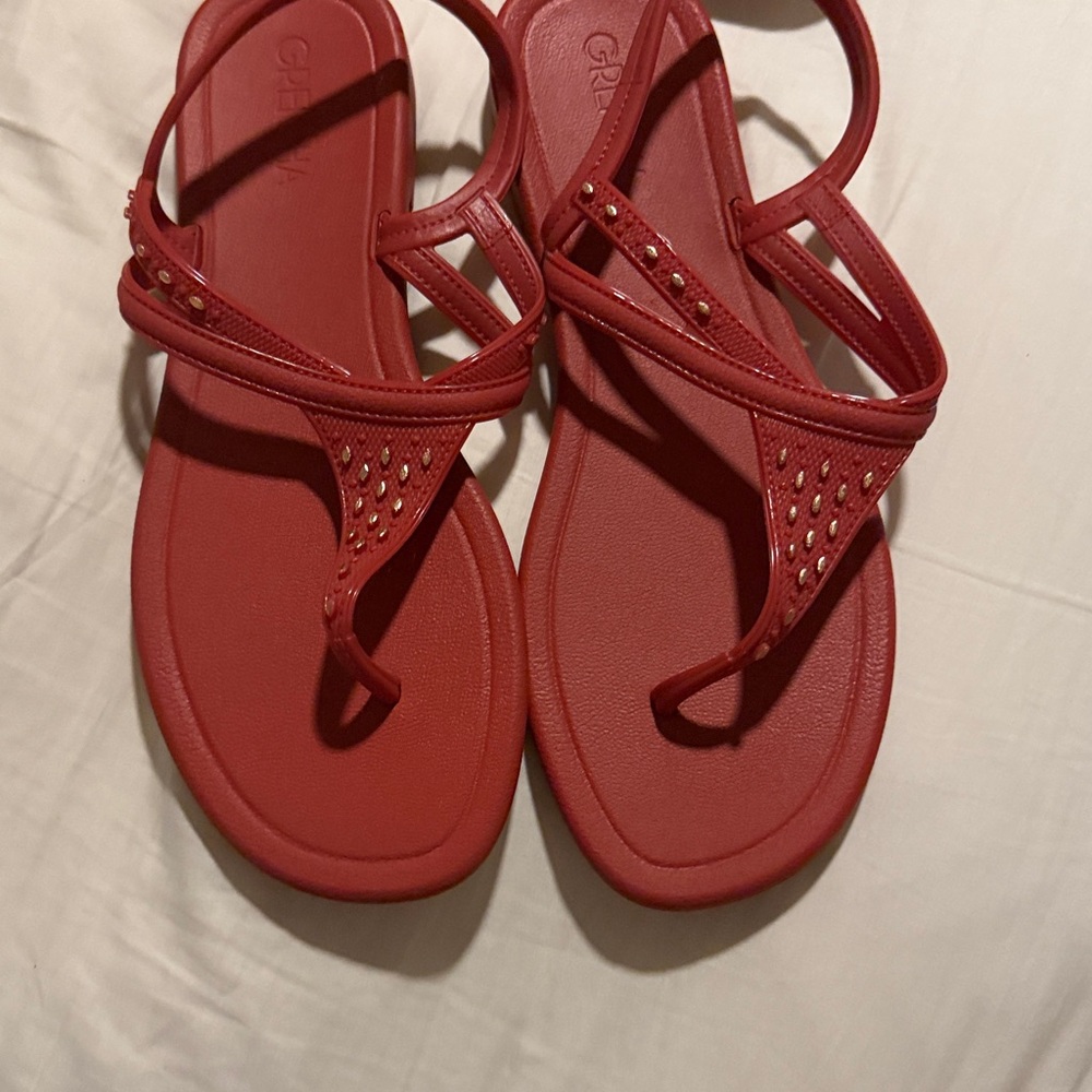 Red Sandals with Studded Detail